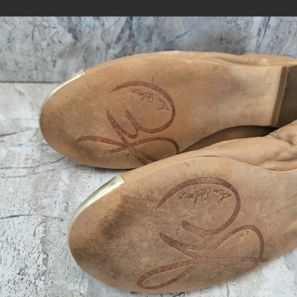 Sam Edelman Women's 7.5 Baxton 2 Tan Leather Gold Cap Toe Slip On Ballet Flats - Picture 10 of 11